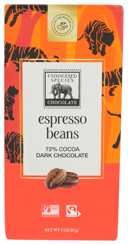 Endangered Species Chocolate Chocolate Bar Tiger Dark Espresso Bean