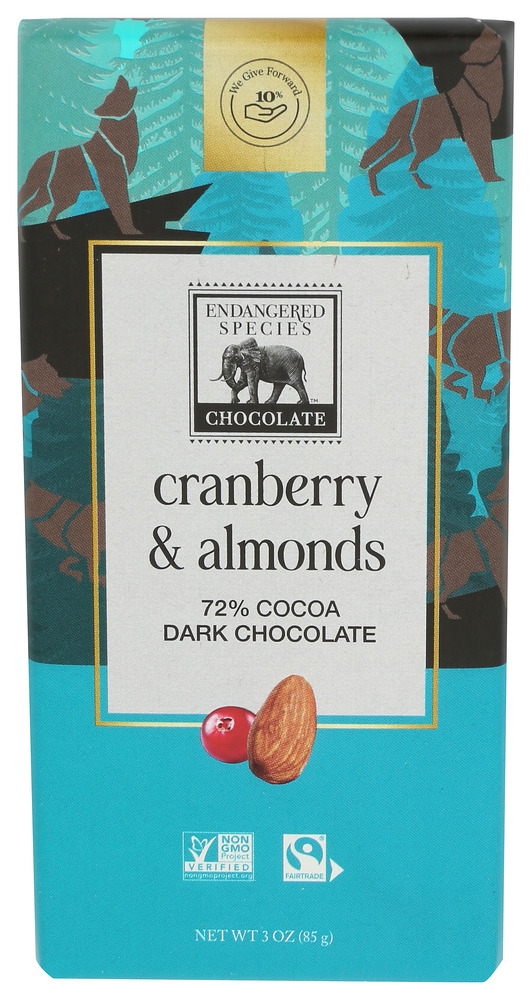 Endangered Species Chocolate Chocolate Bar Wolf Dark Crnbry Almond