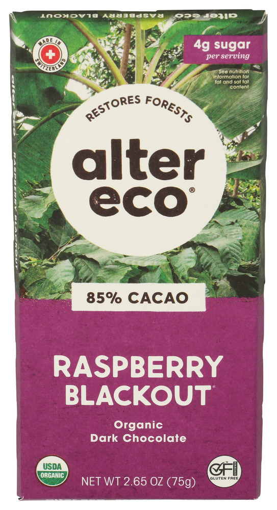 Alter Eco Chocolate Bar 85cacao Raspberry