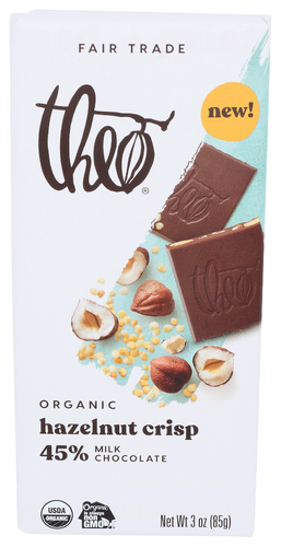 Theo Chocolate Bar Hazelnut Crisp, 3 oz