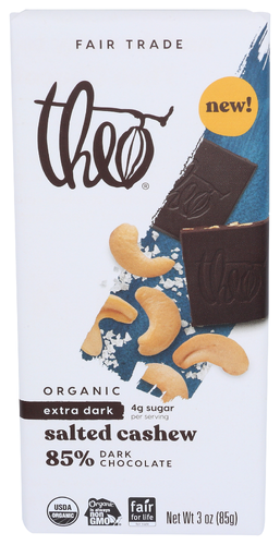 Theo Chocolate Bar Chocolate Salted Cashew 85 Dark